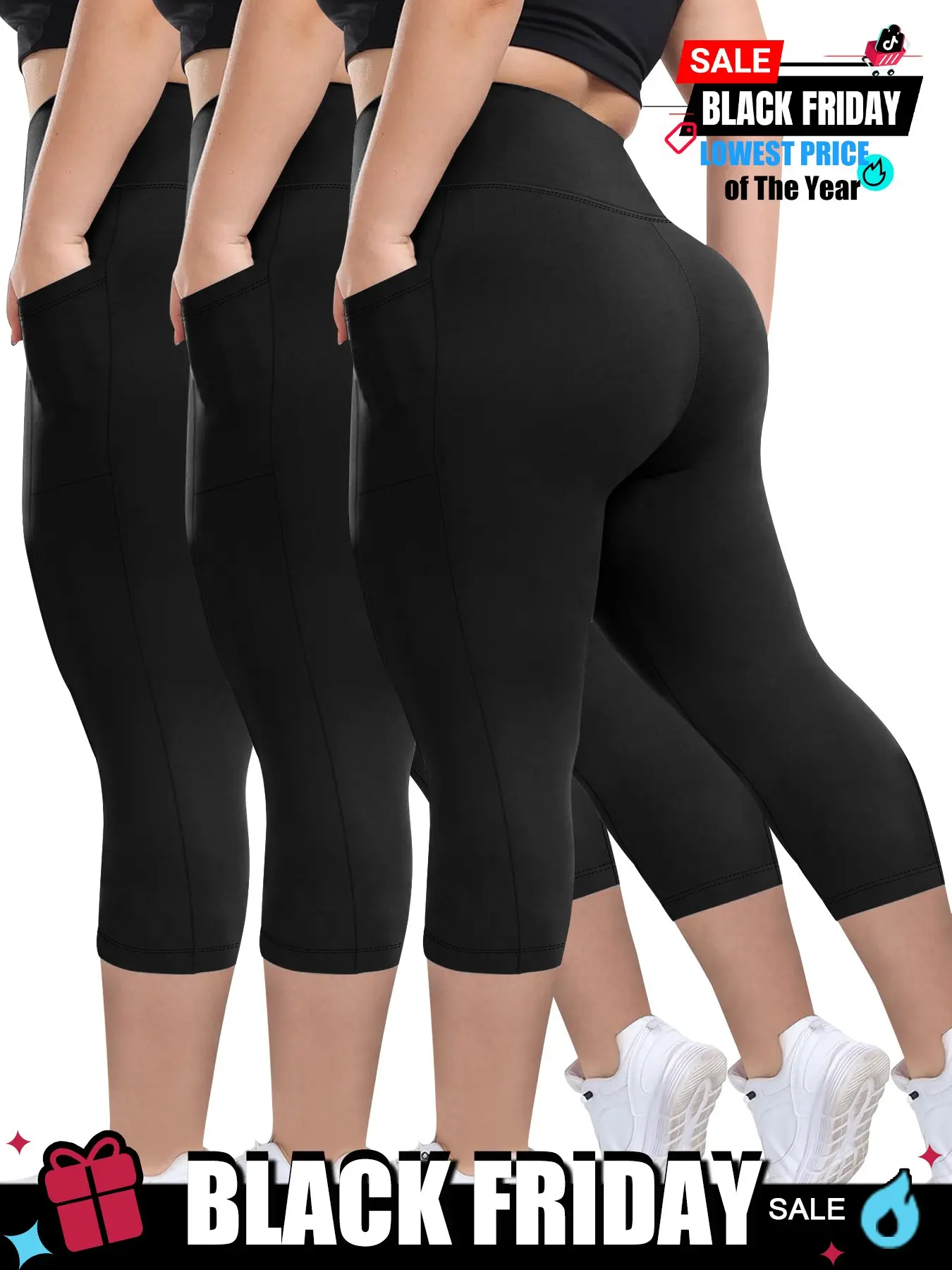【Biack Friday】Women's High Waist Slim-Fit Capri Pants, 3-Pack Set, Stretchy Yoga Bottoms, Soft & Comfortable, Multiple Colors Available