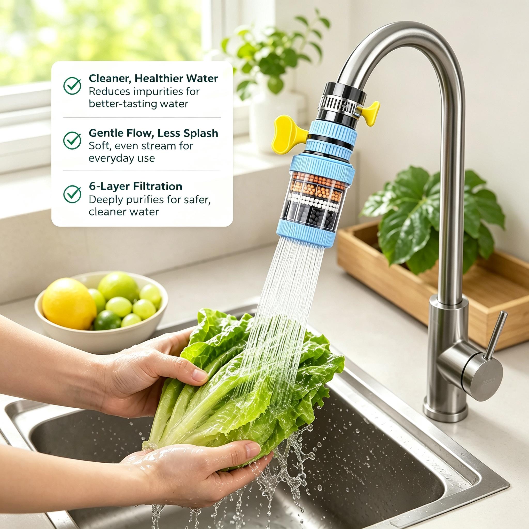 Kitchen Faucet Water Filter, Activated Carbon Filtration, Removes Chlorine Fluoride Heavy Metals, Ideal Gift for Home Kitchen Bathroom, Water Filter for Sink Faucet