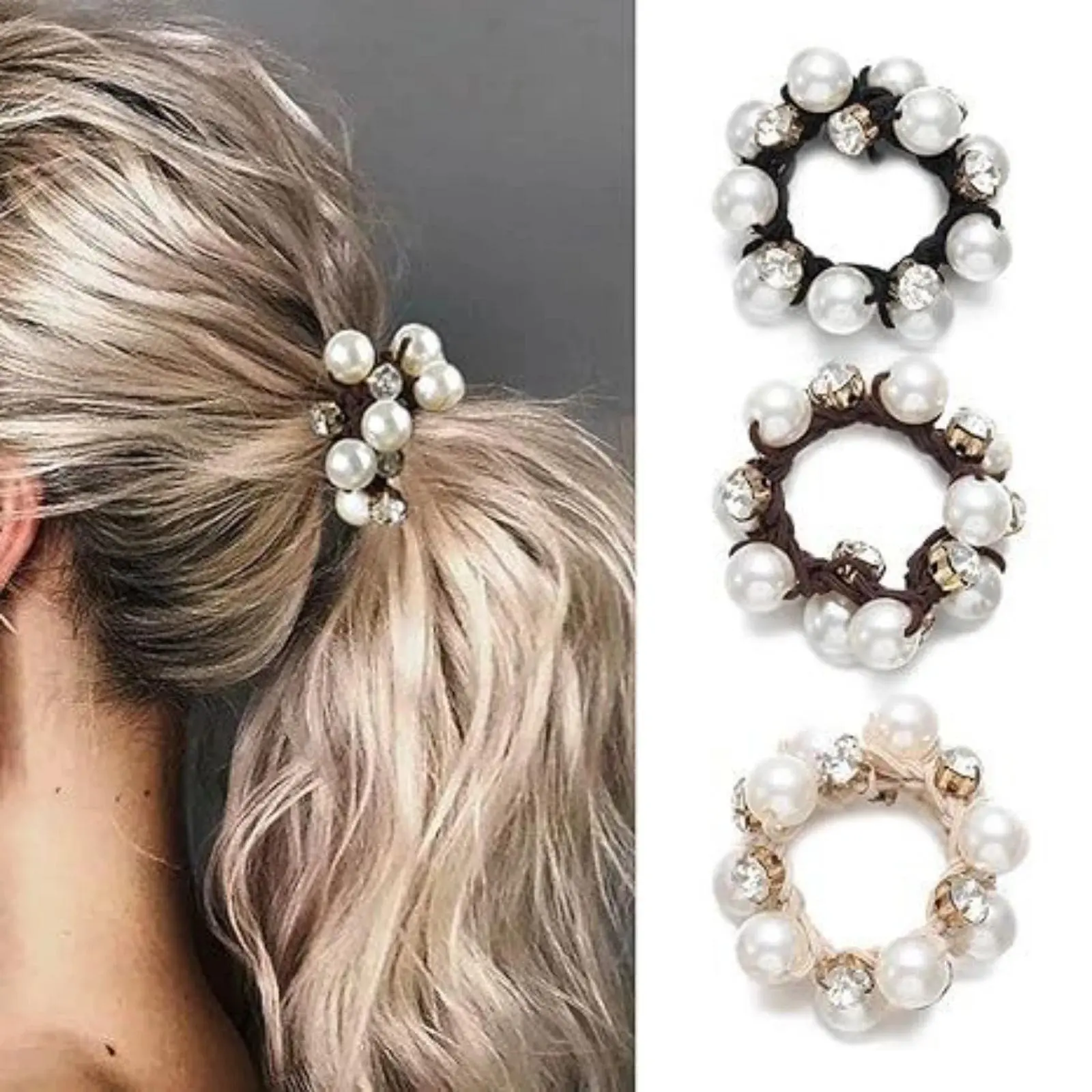 1Pc Pearl - Studded Hair Scrunchies for Women, Sparkling Rhinestone Elastic Hair Bands, Elegant Hair Decor