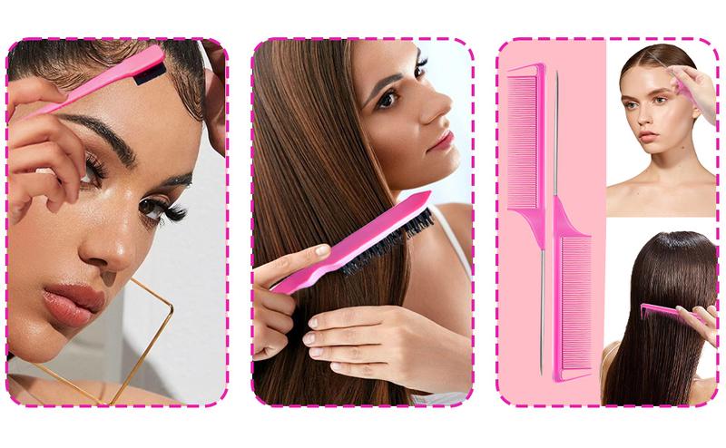 Pink Hair Brush Set 16 Counts Detangler Wide Tooth Comb Satin Bonnet Nylon Bristle Brush Edge Tool Kit for Curly Hair Styling  Anti Static Hairbrush