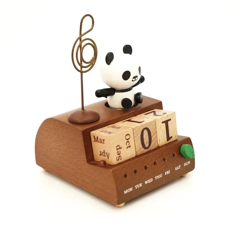 Wooden Panda Calendar Music Box, Desktop Bedroom Ornaments, Unique Decorative Gift, Perfect for Home & Office Decoration