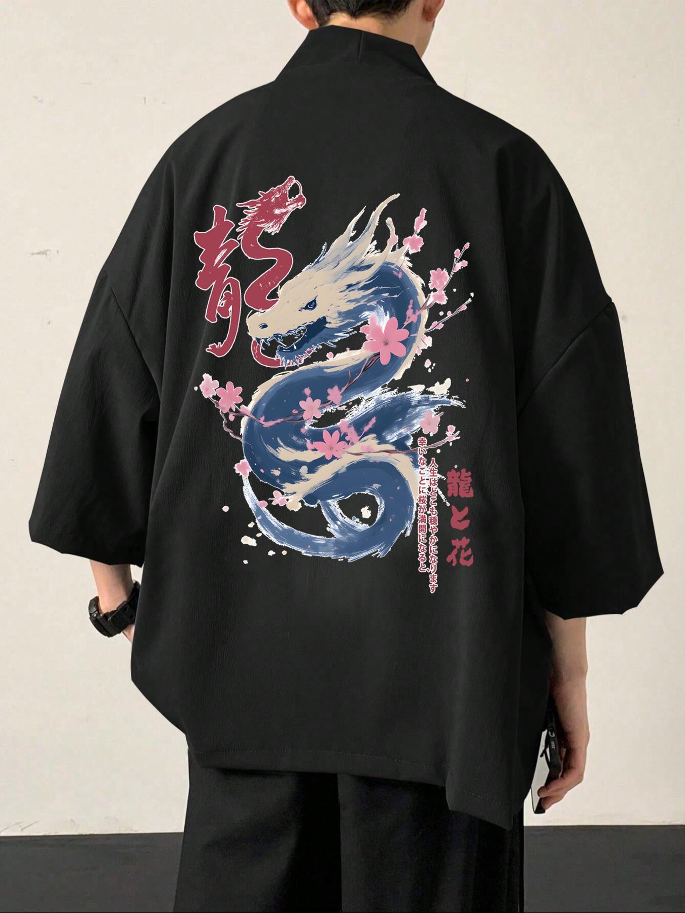 Men's Solid Color Open Front 3/4 Sleeve Loose Plain Shirt, Casual Comfy Top for Daily Wear, Men's Clothes for All Seasons