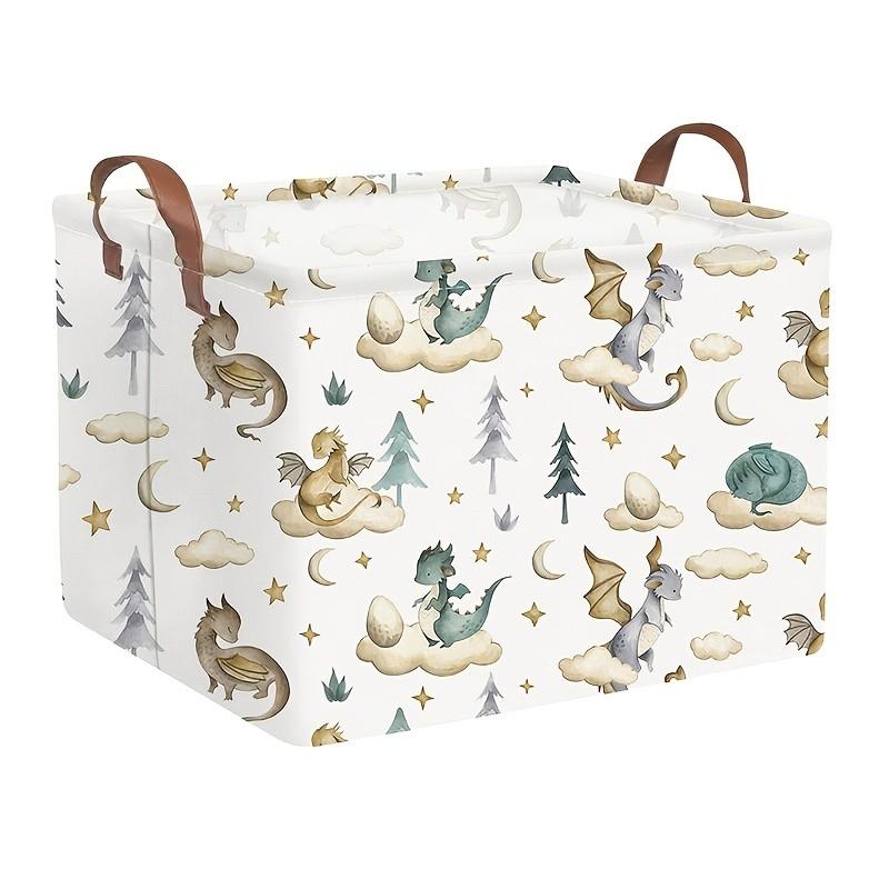 Rectangular Dinosaur Storage Basket, Cloud Moon Star Dragon Egg Baby Blanket Organizer, Watercolor Cute Dragon Fantasy Gift Basket