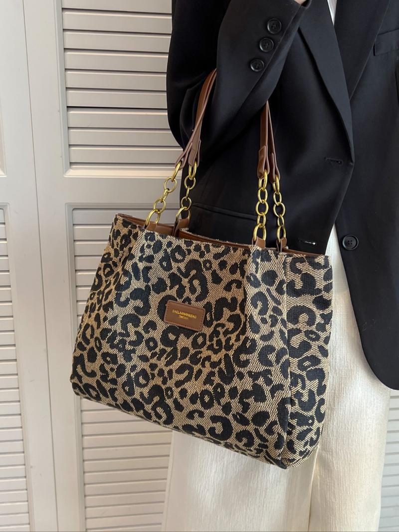 Women's Random Leopard Print Casual Shoulder Bag, Style Large Capacity Tote Bag for Work & Daily Used, Personalized Trendy All-match Underarm Bag
