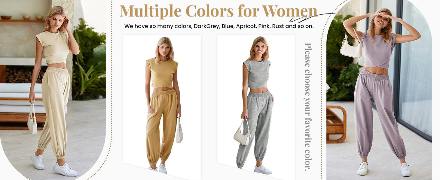 Tanming Womens 2 Piece Sweatsuits Sets Spring Summer Casual Workout Cropped Tee Top High Rise Sweatpants Athletic Tracksuits #SpringStatements