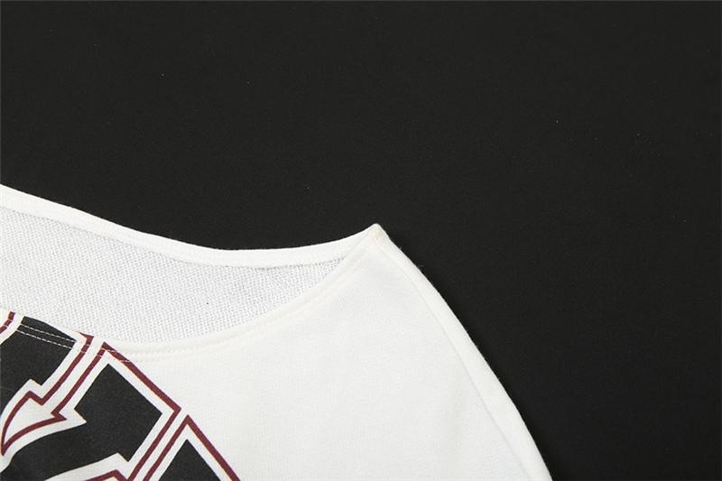 DOUCIU  Trendy Personality High Street Cool Hip-Hop Casual Streetwear Versatile Womenswear Women'S Letter Printing Cross-Shoulder Long Sleeves Short Crop-top T-Shirt