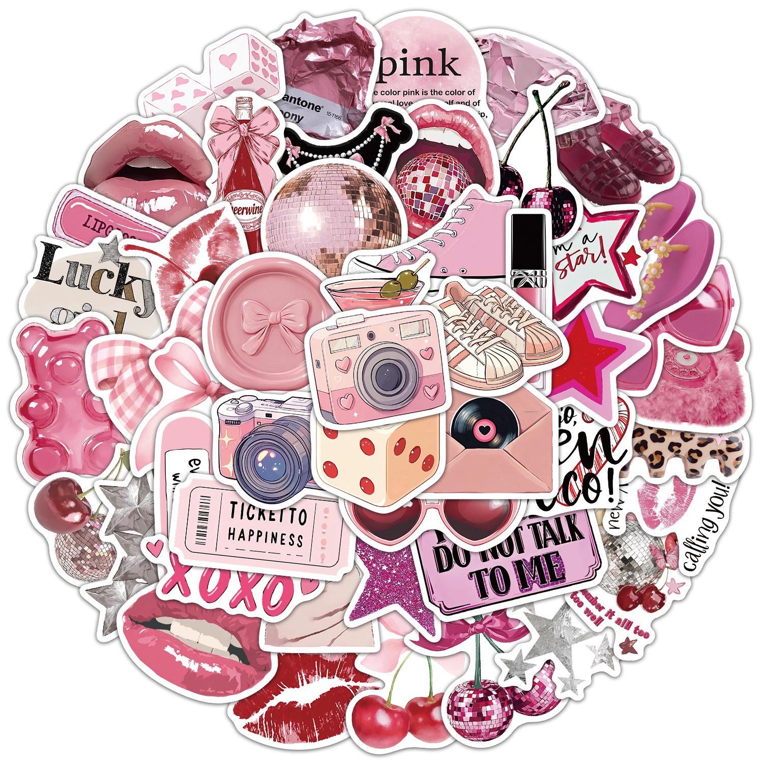 55pcs Pink Cartoon Stickers, Suitable for Scrapbooks, Diaries, Laptops, Water Bottles, Cars, Etc. A Gift with A Positive Message and Based on Beliefs.