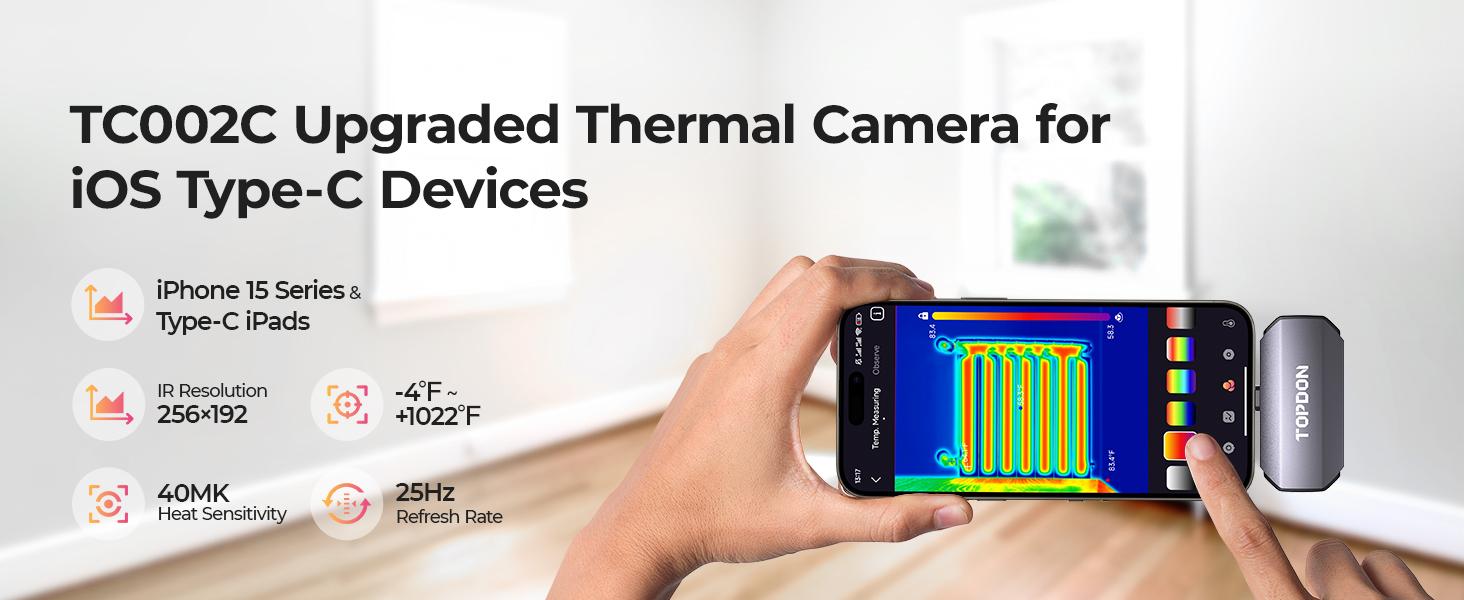 TOPDON TC002C Thermal Camera for iPhone 15 Series & iPads with Type-C Port 256x192 IR High Resolution Thermal Imager Infrared Test Report -4°F to 1022°F Temp Range Upgraded Version of TC002 Cellphone Smartphone