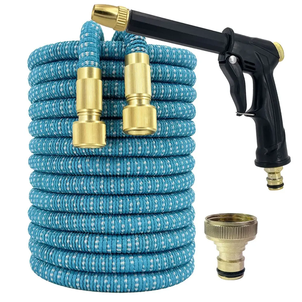 Expandable Garden Hose Set with High Pressure Spray Nozzle, Durable Rubber Material, Universal Connector Thread for European and American Outdoor Home Cleaning Water Hose Expandable