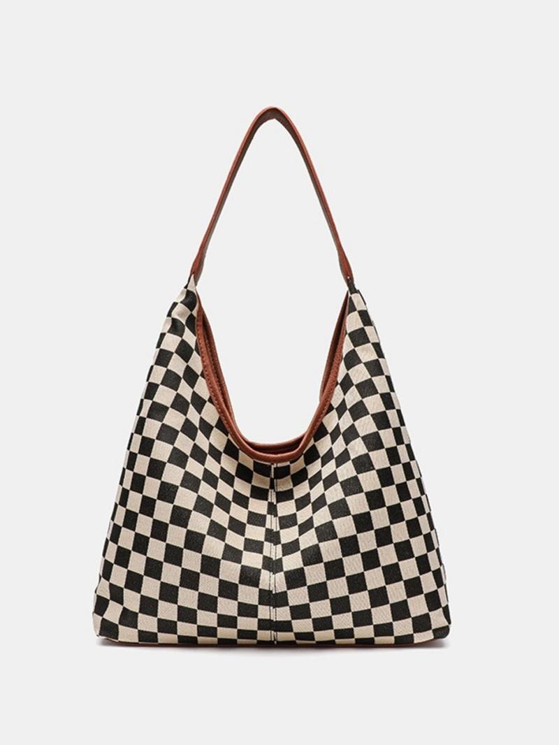 Large-Capacity Checkerboard Tote Bag Daily Bag For Travel And Shopping Shoulder Bag With Inner Pocket, Durable Polyester Material, Lightweight Tote Bag