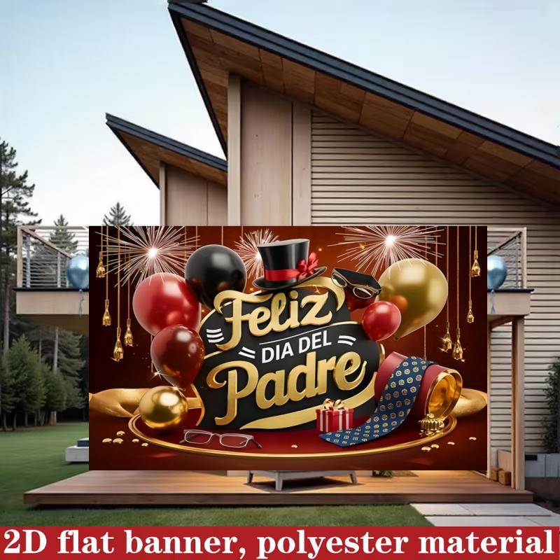 2D Polyester Father's Day Banner, Spanish Language Party Background, Gold Gentleman Style Photo Wall, Latin American Decor Hanging Cloth