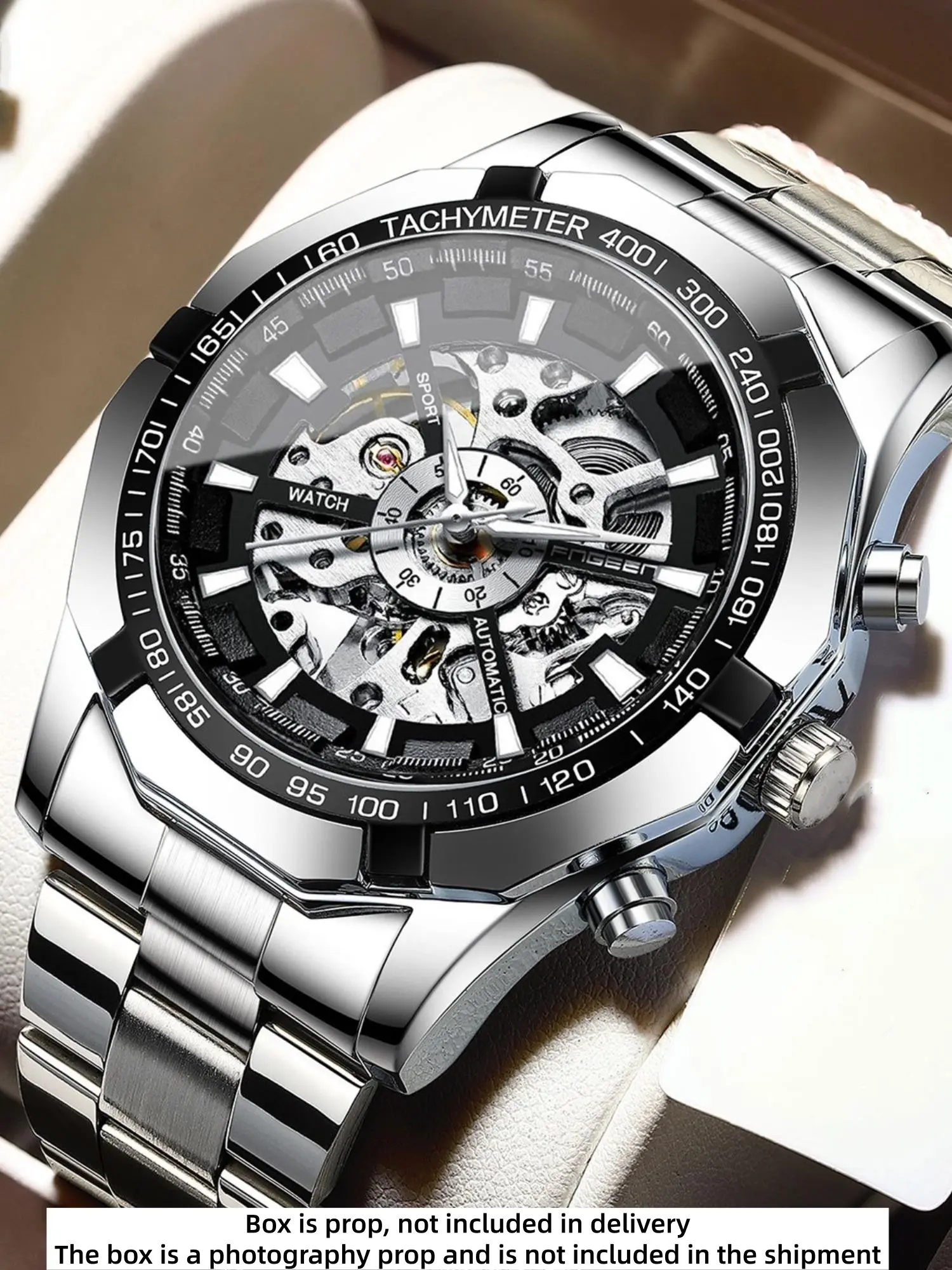 Men's Automatic Mechanical Watch, Stainless Steel Strap, Hollow Dial, Luminous Hands, Waterproof, Luxury Punk Style, Perfect Gift, Mechanical Wristwatches