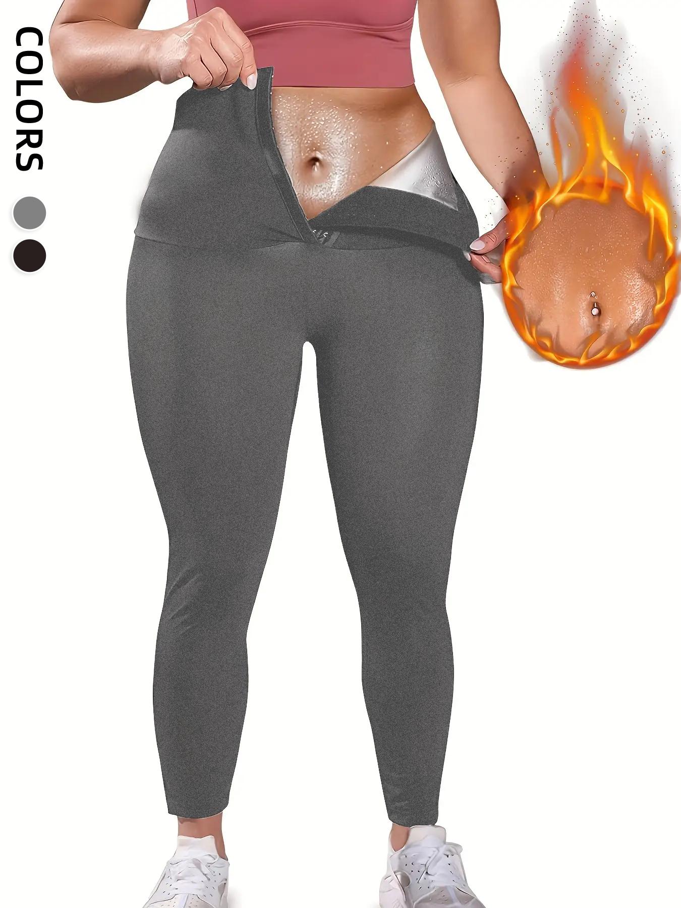 Plus Size High Waist Hook & Eye Sports Leggings, Sport Tummy Control Skinny Pants, Ladies Sportswear Clothing for Gym Workout Running, Elastic Waist Leggings, Fitness Tights, Shaping Leggings