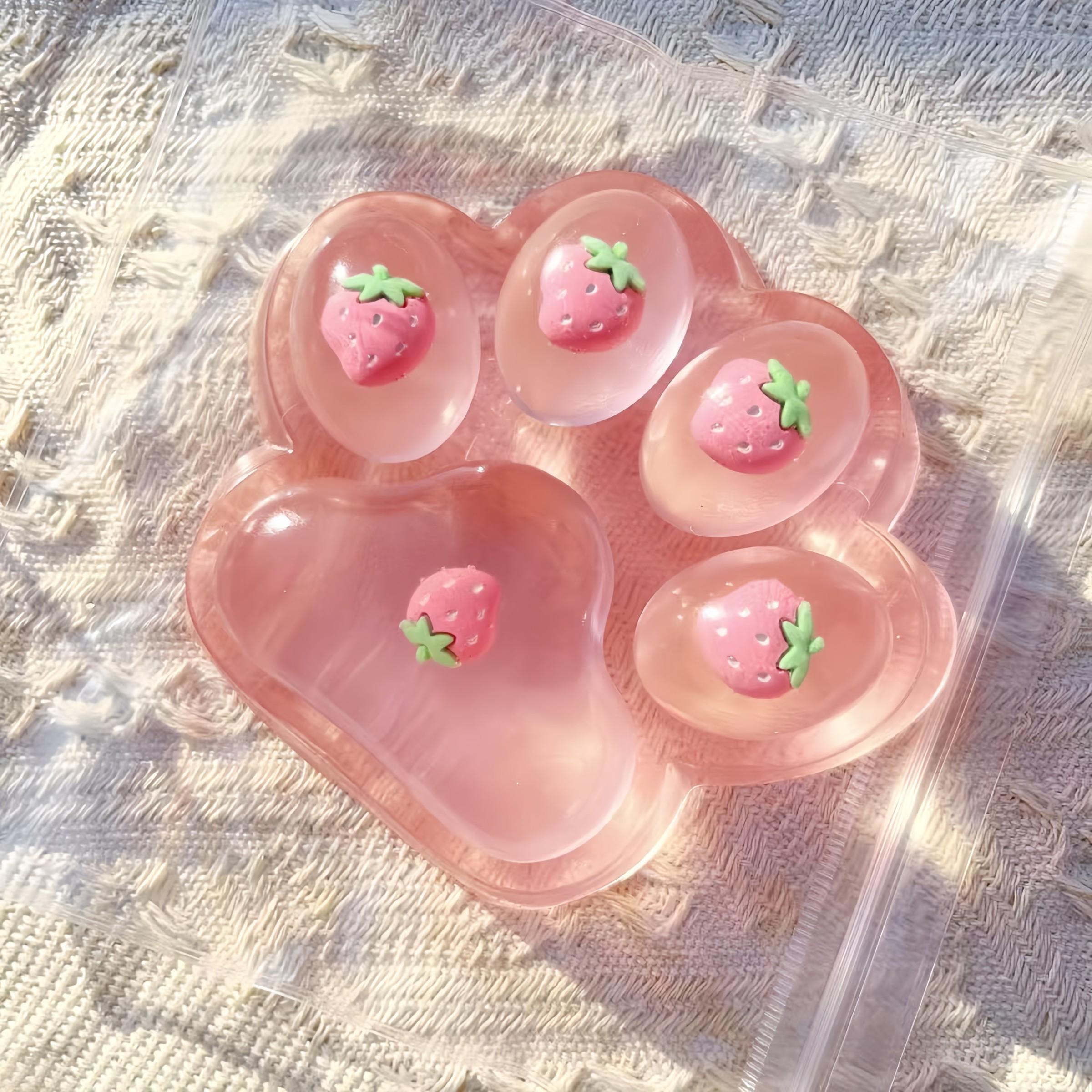 Cute Cat Paw Stress Relief Toy, Transparent Glitter Strawberry Finger Toy, Soft Slow Rebound Squeeze Toy, Anxiety Relief, Birthday Gift, Party Favor, Desk Decor
