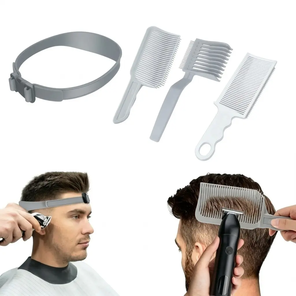 4 Piece Hair Cutting Guide Kit, Adjustable Silicone Haircut Guides with Comb, Precision Trimming Tool for Men and Women, Home Barber Hair Styling