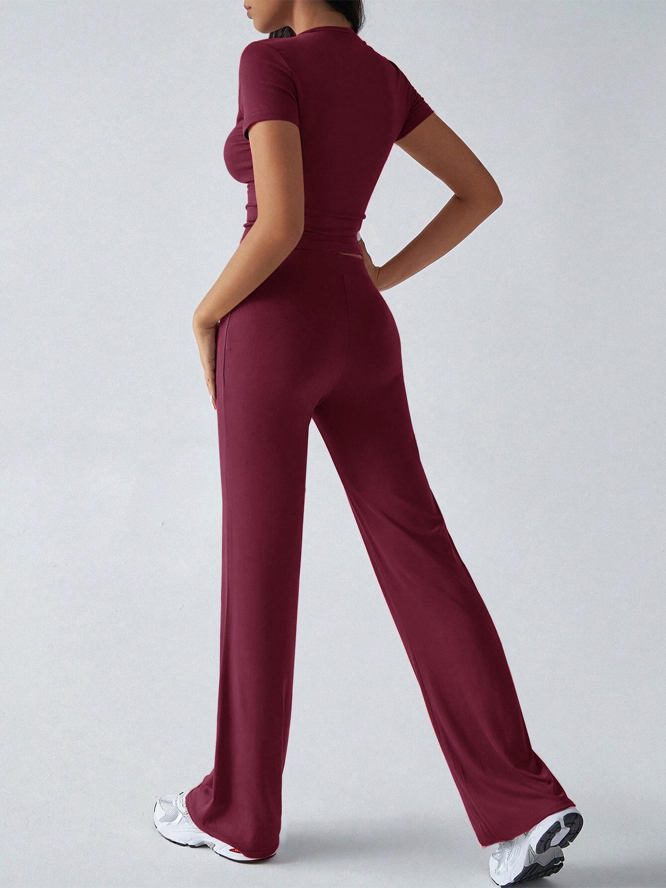 2026 Women's Two-Piece Y2K, Fitted Baby Tee & High-Waist Flare Lounge Pants, Stylish Loungewear Tracksuit Set, Textured Sweatsuit