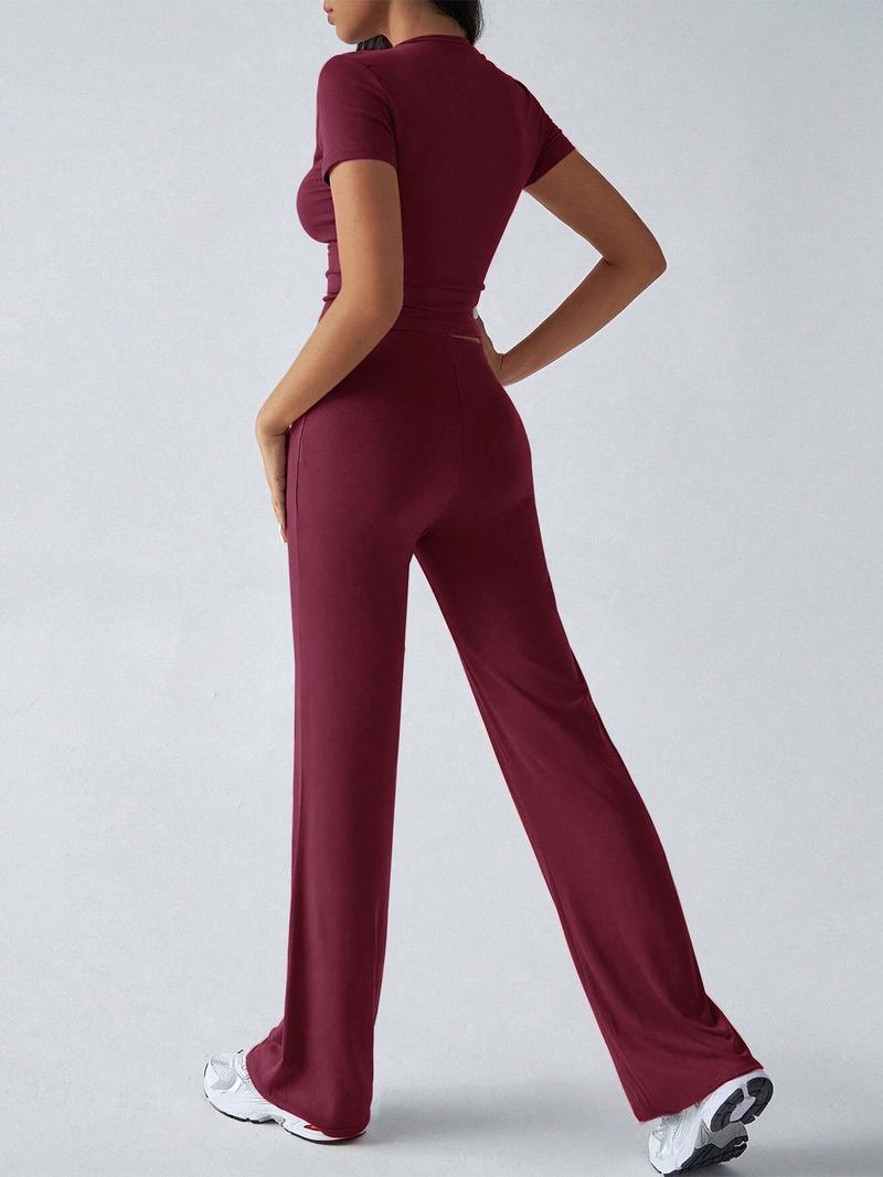 2026 Women's Two-Piece Y2K, Fitted Baby Tee & High-Waist Flare Lounge Pants, Stylish Loungewear Tracksuit Set, Sweatsuit Set