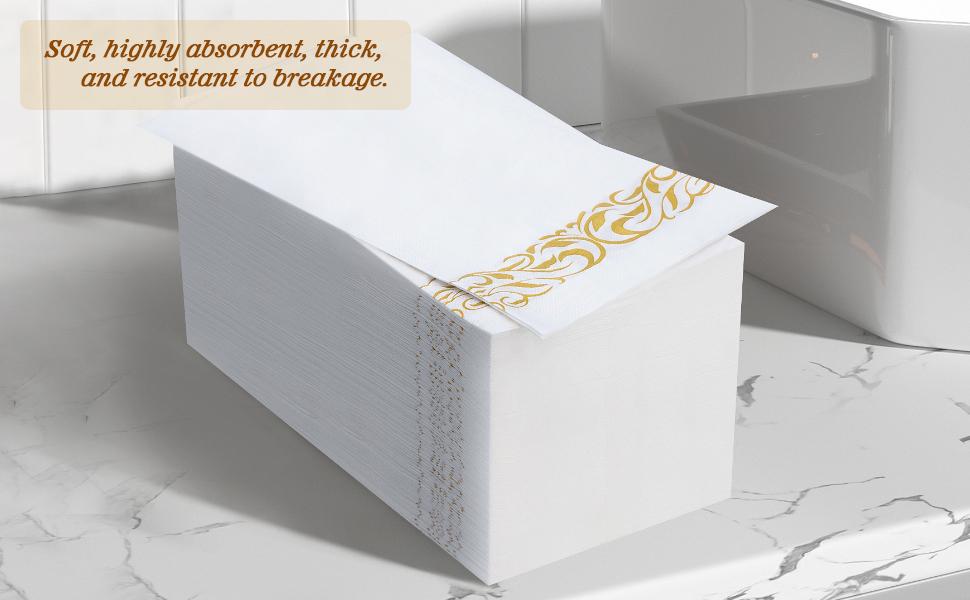GOODLUCK 100-Pack 3-Ply Disposable Napkins with Gold Trim Soft Absorbent & Durable for Parties Weddings Events Elegant Set for Any Occasion