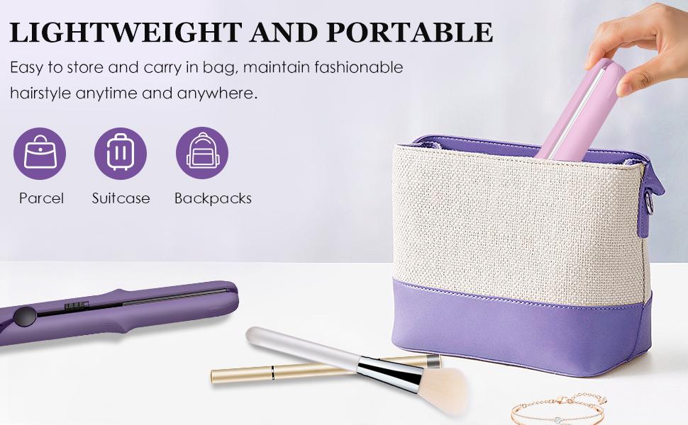 Omaky Upgraded 2-in-1 Mini Curling Wand Flat Iron Hair Straightener,Mini Dual Purpose Curling Flat Iron, Long-Lasting Portable Travel Curling Wand for Women Girls Short Hair, All Hair Types(Pink)