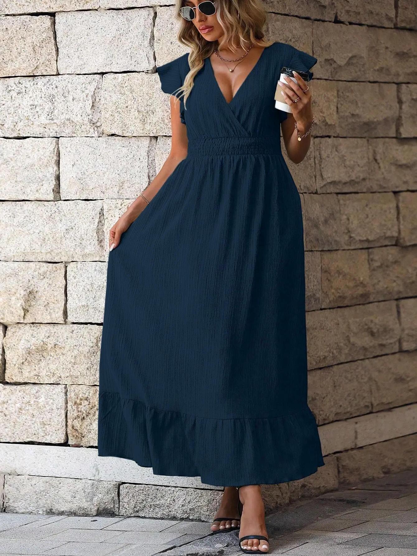 Women's Plus Size Navy Blue Mid-Length Minimalist Machine Washable Casual Dress