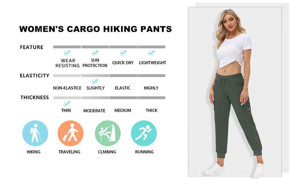 MoFiz Women's Lightweight Hiking Cargo Pants Outdoor Quick Dry Casual Travel Sweatpants Joggers Elastic Waist Button Pockets Comfy Moms over 30 Basic four season【XS-3XL】 MoFiz Women's Lightweight Hiking Cargo Pants Outdoor Quick Dry Casual Travel Sweatpants Joggers Elastic Waist Button Pockets Comfy Moms over 30 Basic four season【XS-3XL】