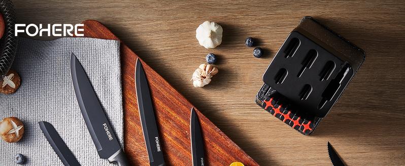 FOHERE 13 Pieces Knife Set with Block, Stainless Steel Knive Sets for Kitchen with Built-in Sharpener Sharp Granite Kitchen Knife Block Set with Anti-slip Handle Rust Resistant, Black