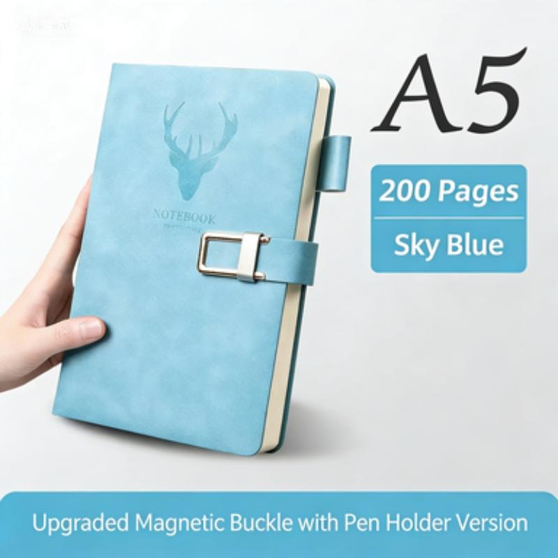 Vintage A5 Leather-Look Notebook, Soft Cover with Bookmark, Ideal for Business Meetings and College Students, Durable Design