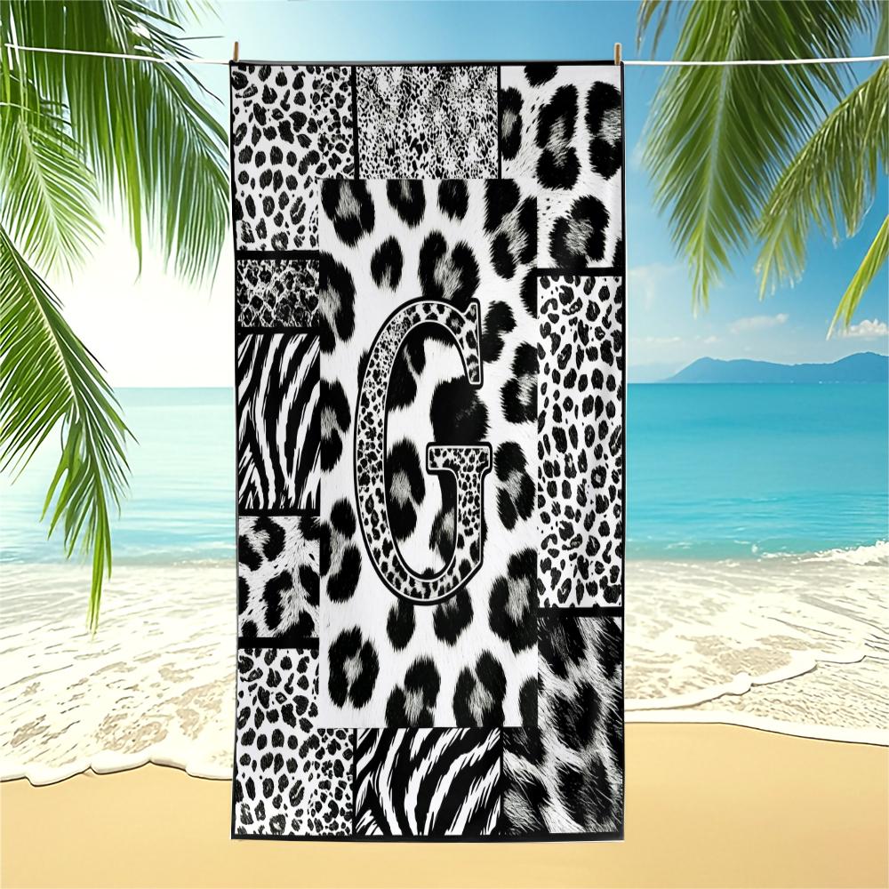 High Street Initial Leopard Print Beach Towel, Trendy Animal Print Patchwork, Quick Dry Lightweight Portable, Perfect for Trendsetters Pool Daily Use