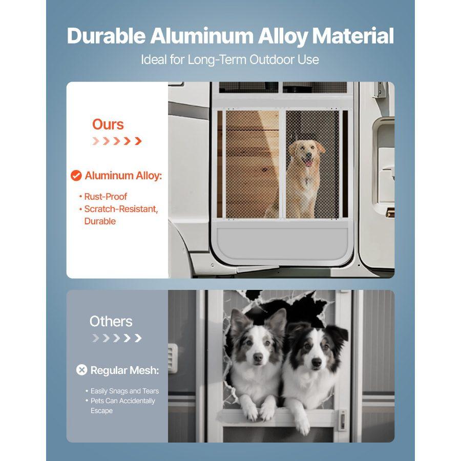 VEVOR RV Screen Door Protector, 28.5x31.5 inch Door Grille, Easy to Install and Disassemble, Reinforced Breathable Protective Mesh, Aluminum Alloy Camper RV Entry Protector for Pet Protection, White