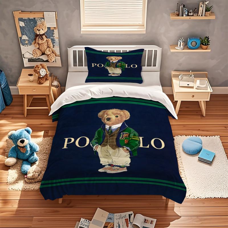 Bear Themed Duvet Cover (Including 1 Bed Cover And 1-2 Pillowcases,No Pillow Inserts or Comforter Included), Vintage Polo Teddy Bear Bedding, Suitable For Decorating Rooms And Bedrooms For Boys, Girls, And Teenagers