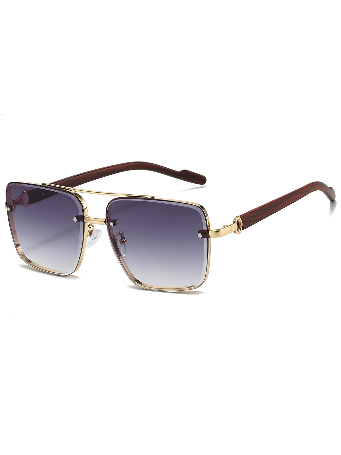 Men's New Full Frame Square Glasses, Retro Dual Bridge Design, Imitation Wood Texture Temples, Metal Frame, Classic Fashion Decorative Eyewear, Square Frames