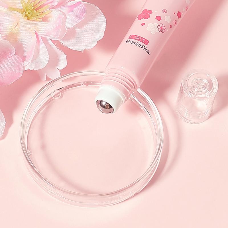 15ml Comfort Natural Sakura Extract Eye Serum & Eye Roller, 1 Count Skincare Eye Nourishing Cream, Eye Gel Cream for Under Eye Treatment, Facial Detailing Beauty Makeup Cosmetic Tool, Moisturize