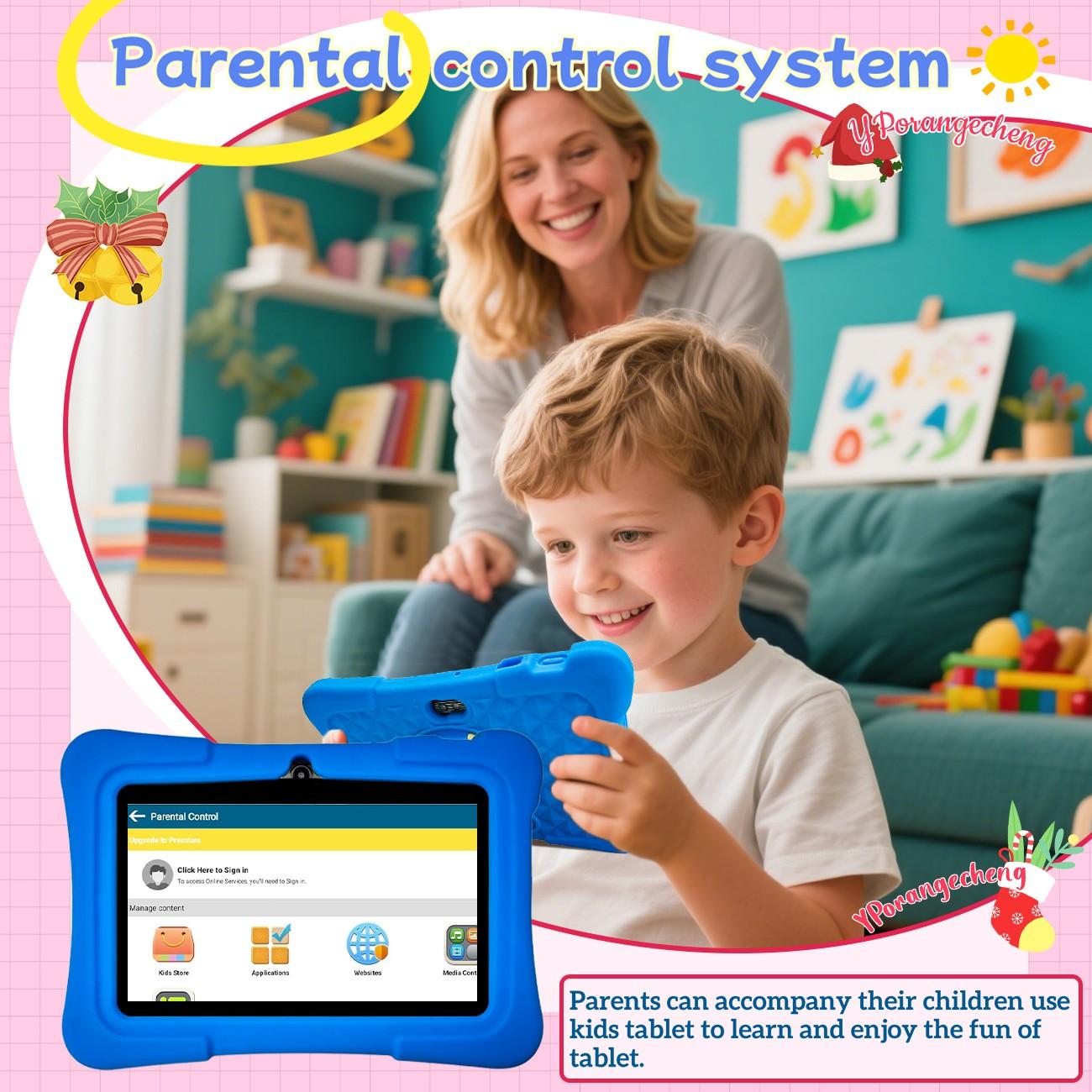 Summer 7-Inch Smart Tablet for Kids & Students, 5G High-Speed WiFi, 2-in-1 Study & Office, HD Full Screen, Front & Rear Dual Cameras, Full-Body Shockproof Case, Durable, Early Learning + Entertainment, Online Class Ready, Gift for Easter/Christmas