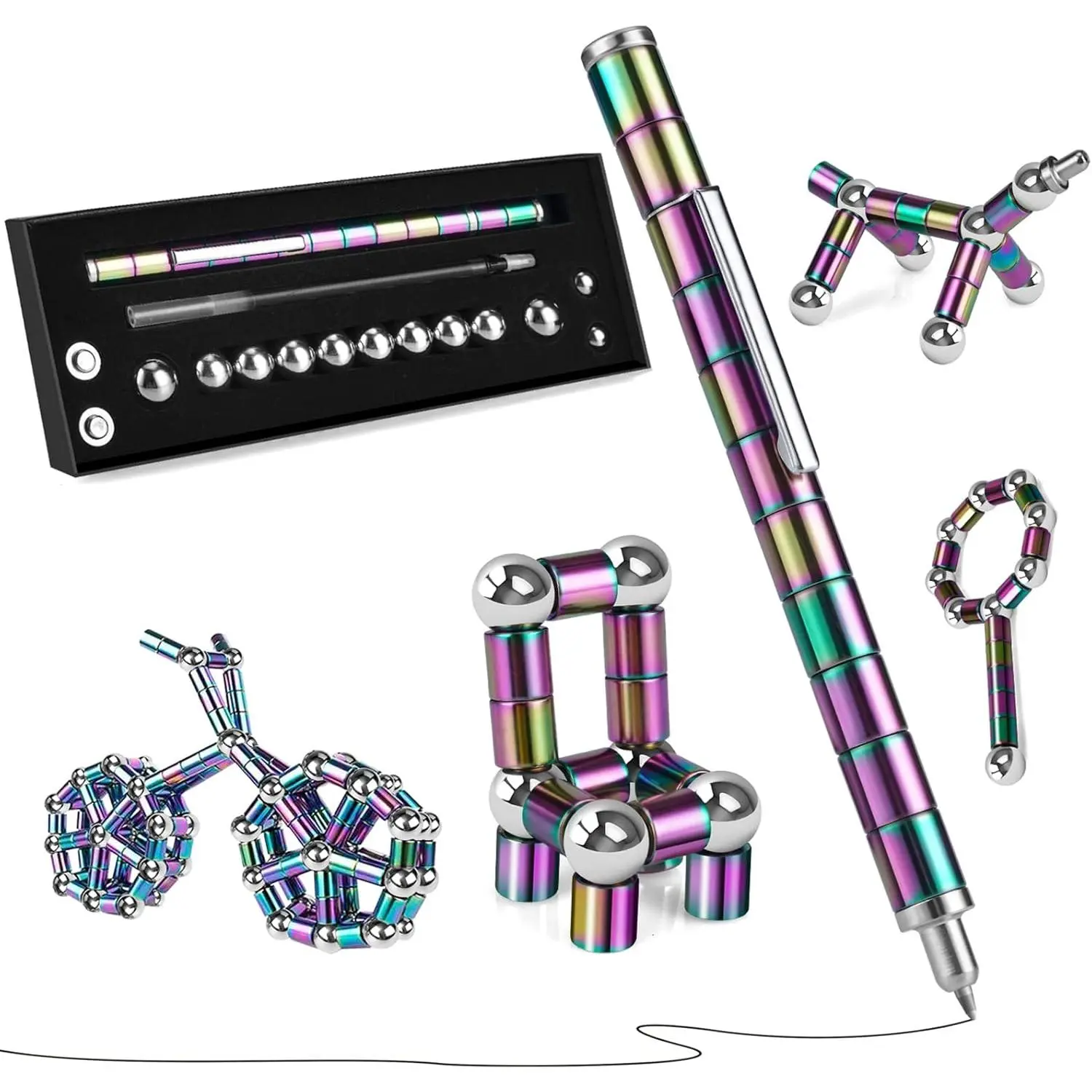 Colorful Magnetic Fidget Pen, Stress‑Relief Office Desk Gadget for Adults Teens, Multi‑Function Writing Pen, Birthday Holiday Gift Stocking Stuffer