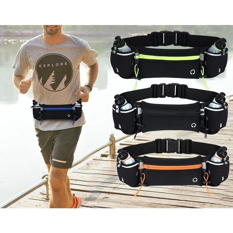 Hydration Running Belt with Water Bottles(2 x 175ML),  Upgraded Nylon Webbing Running Waist Bag Reflective Bum Bag Adjustable Sports Waist Pouch for Marathon Running Hiking Camping Triathlon Walking Jogging Gear Gift