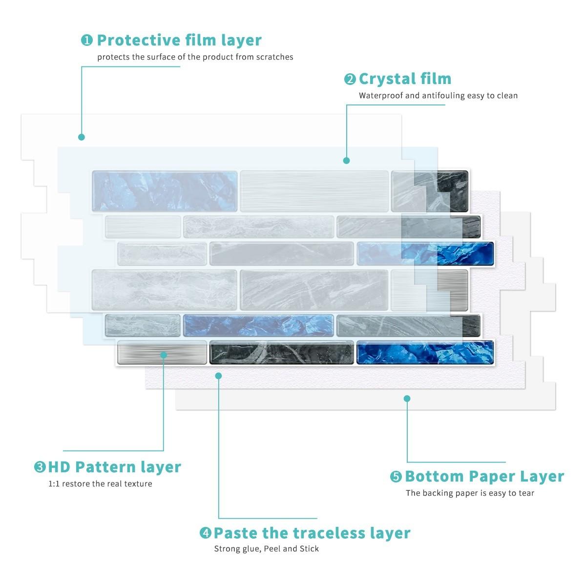 Simulation Marble Splicing Models Tile Wall Stickers, Self-Adhesive Waterproof Wallpaper, Bathroom & Kitchen Wall Decoration