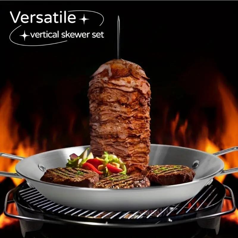 Stainless Steel BBQ Grill Set, Includes 3 Detachable Skewers and 2 Cleaning Brushes, Ideal for Home Kitchen, Outdoor Grilling, Family Activities