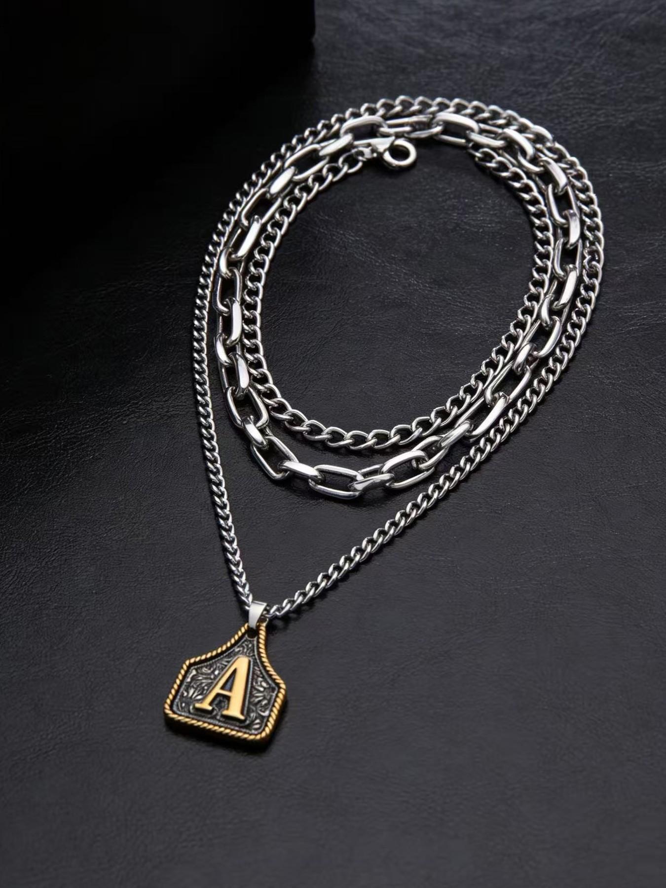 Initial Vintage Western Cowboy Letter Keychain,Handmade Metal A-Z Initial Necklace for Women and Men, Letters Necklace