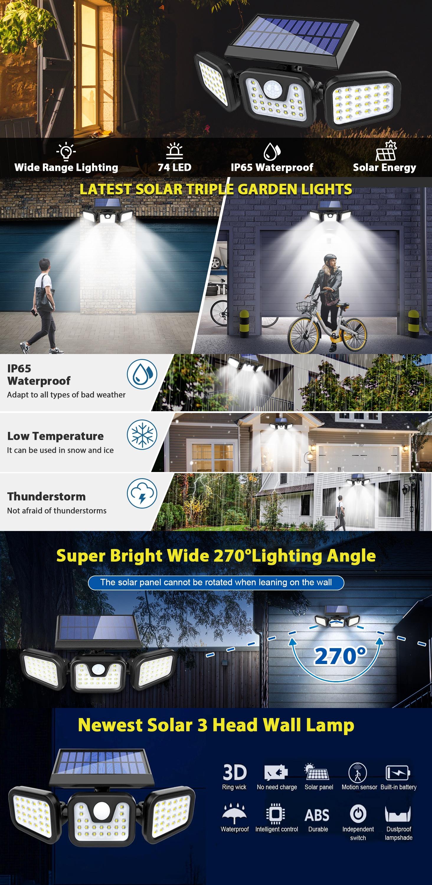 BORNERWHITE Solar Outdoor Light,3000LM Super Bright Motion Sensor Outdoor 1 count Solar Wall Light Outdoor with 3 Lighting Modes, IP65 Waterproof Wide Angle 6500K Solar Powered Security Flood Light for Outside Garage Yard Patio