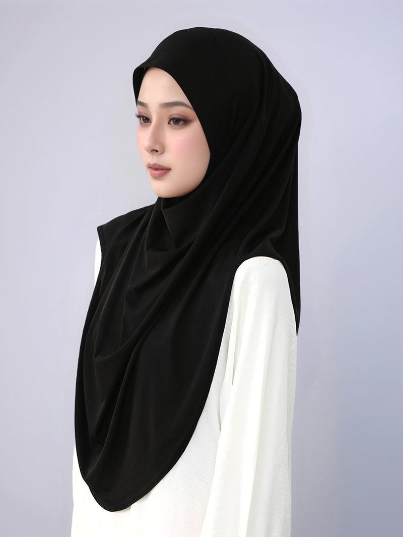 New Malay Lazy Style Headscarf Instant Hijab, Soft Breathable Fabric Comfortable Wear Ramadan Fashion Classic Plain Jersey Hijabs Modest Hijab