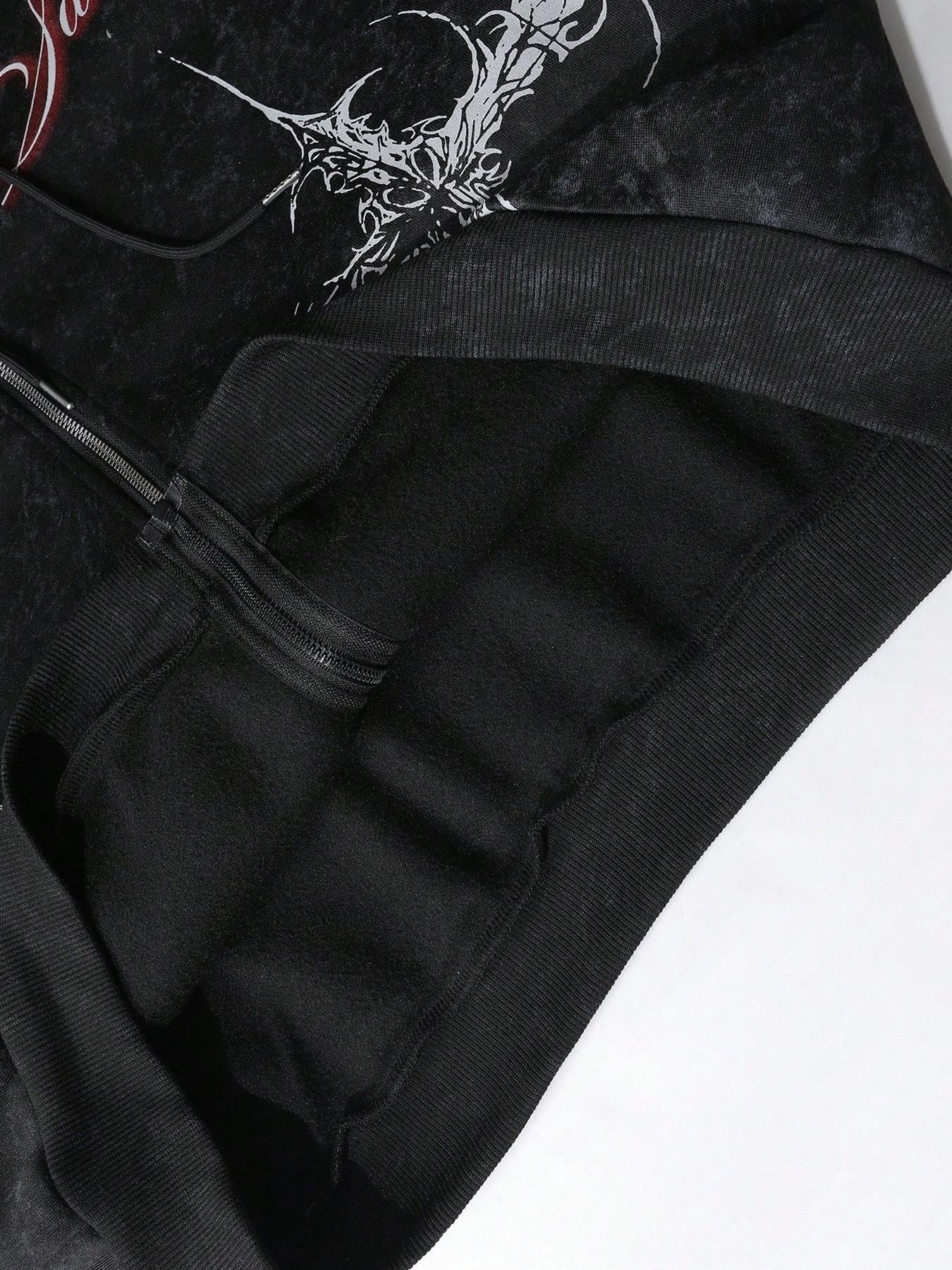 Men's Gothic Cross Print Zip Hoodie, Trendy Streetwear for All Seasons, Soft Comfortable Fabric, Perfect for Casual Gatherings