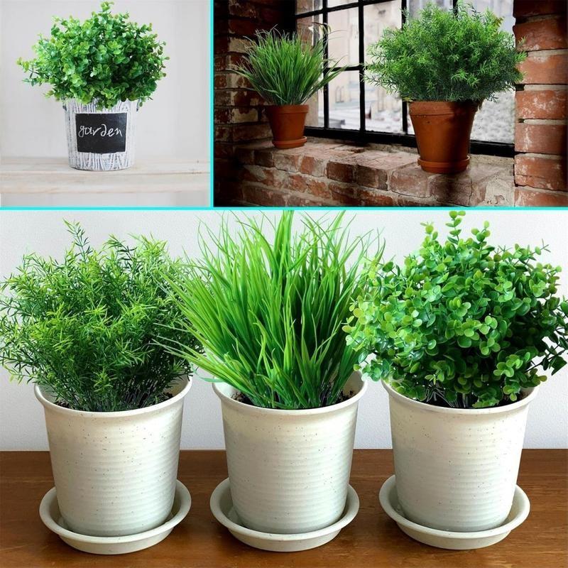 18 Pcs No Fade Artificial Plants Greenery Stems, 3 Types Realistic Faux Eucalyptus Grass Shrubs, UV Resistant Faux Greenery for Outdoor Indoor Home Garden Yard Window Box Porch Patio Balcony Farmhouse Wedding Party Table Centerpieces DIY Decoration