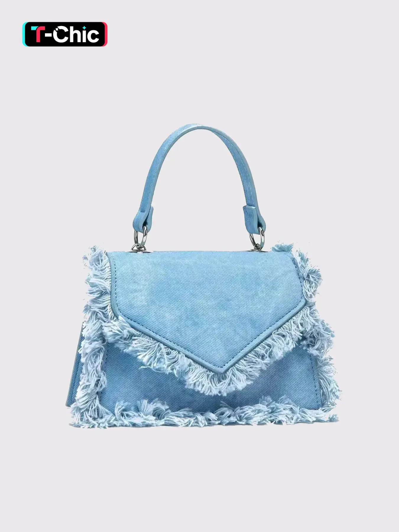 Fashion Denim Shoulder Bag with Tassel Design, Single Color Dye Strap Style, Flap Closure, Decorative Metal Chain, Perfect for Parties, Crossbody Purses, Crossbody Clutch Purse, Chic Chain Crossbody