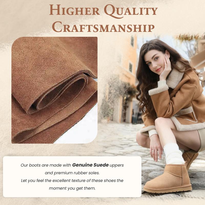 OOW Ankle Mini Boots for Women Genuine Suede Faux Fur Resistant WarmSnow Boots Indoor & Outdoor Trending Boots & Comfortable Women's Ankle Boots