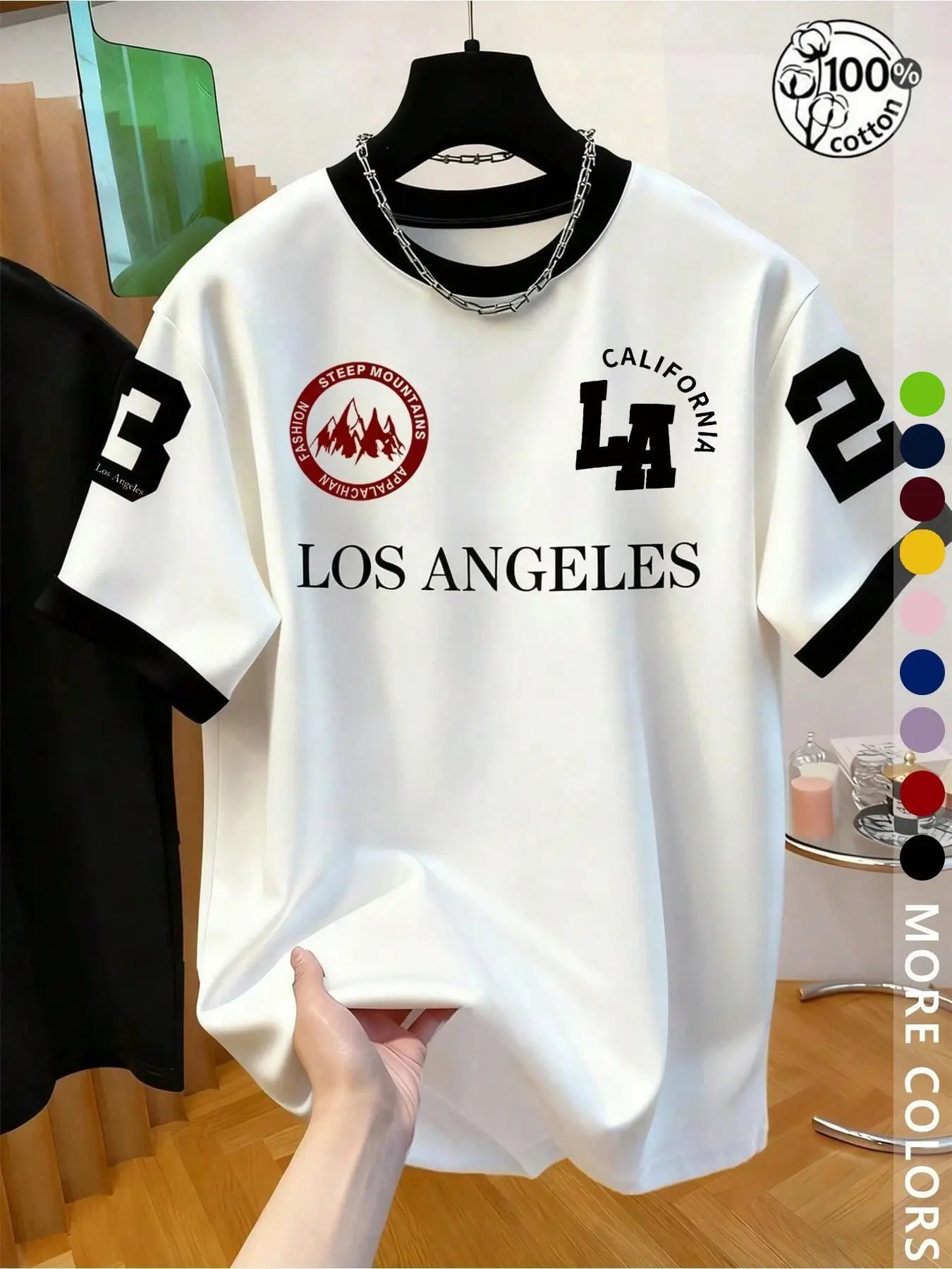 Unisex Summer Los Angeles Number 23 Street Style Short Sleeve Polo, Suitable for Streetwear,Y2K Casual,Unisex Cotton Colorblock, Casual Daily Wear, Couple outfit