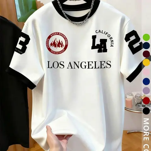 Unisex Summer Los Angeles Number 23 Street Style Short Sleeve Polo, Suitable for Streetwear,Y2K Casual,Unisex Cotton Colorblock, Casual Daily Wear, Couple outfit, Fashion