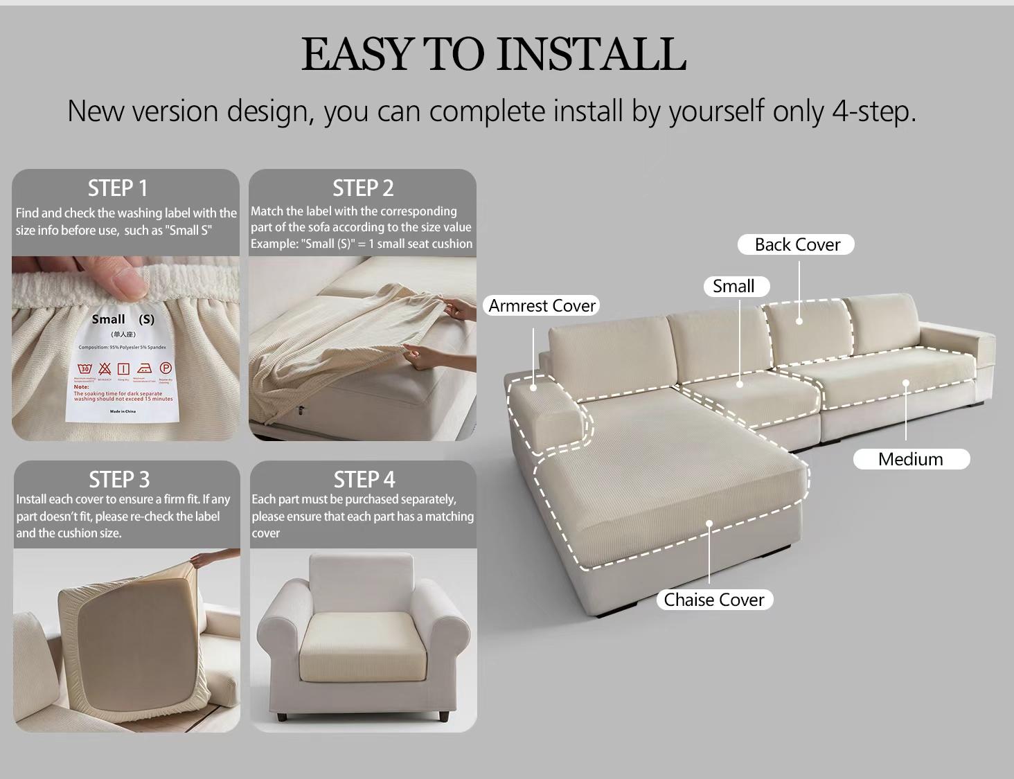 Elastic Sofa Cushion Cover, Modern Style Non-Slip Sofa Protector, Suitable for L-Type and 1234 Seat Sofas, Living Room Furniture Accessory