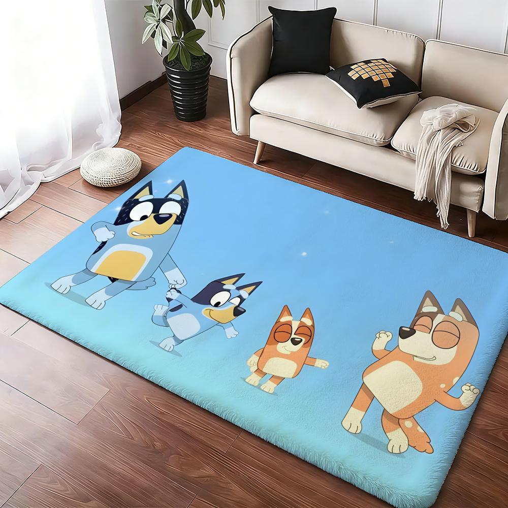 Kwaii Anime B-Bluey Floor Mat Flannel Rugs Soft Warmth Floor Mat Thickened Non-Slip for Room Home Decor Door Mat Strong Water Absorption Upgraded Anti-Slip Backing Easy to Clean