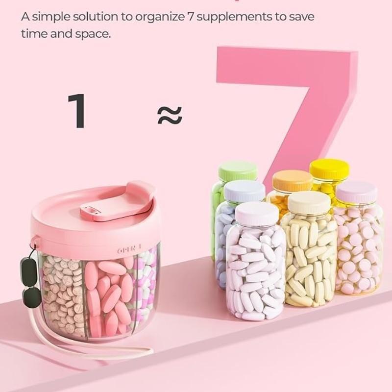 Large Pill Organizer Box, Vitamin Tablet Dispenser for 6 Types, Anti-Mixing Wide Mouth Design, Easy Access Medicine Case