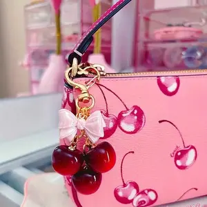 Girly Heart Bow Cherry Keychain for Women - Trendy Cute Keychain, Creative New Simulation Fruit Charm Key Ring Wallet Pendant, Cute Birthday Festival Gift, Keychain Bag Pendant